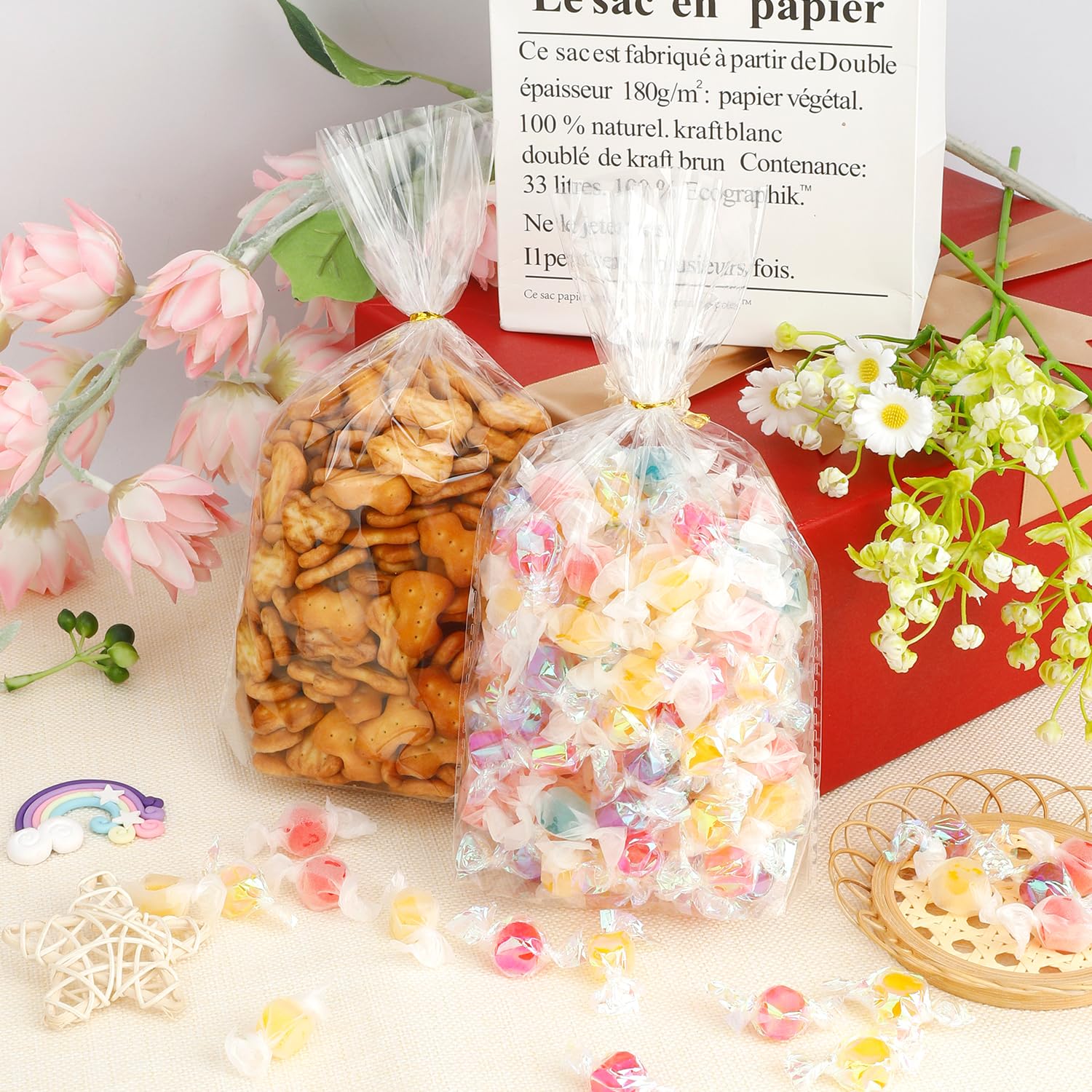 Sacchetti Trasparenti Per Confezioni 15x23cm - 50 Pezzi Con Fascette Metalliche Per Confetti E Caramelle - Foto 9