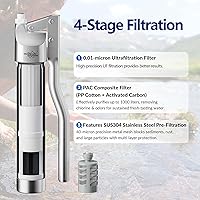 Vista 2 de Membrane Solutions Portable Stainless Steel UF Water Filter P1, 0.01-Micron high Precision Detachable Hand Pump Filter System, Survival Gear for