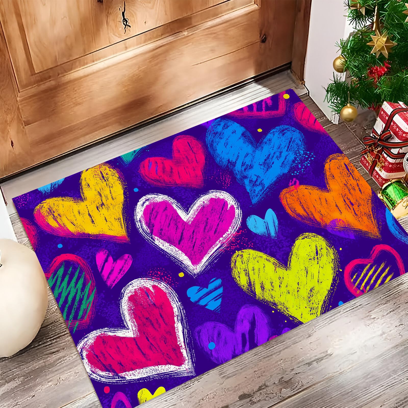 Tapis anti-dérapant 3D cœur graffiti avec structure absorbante et repose-pieds