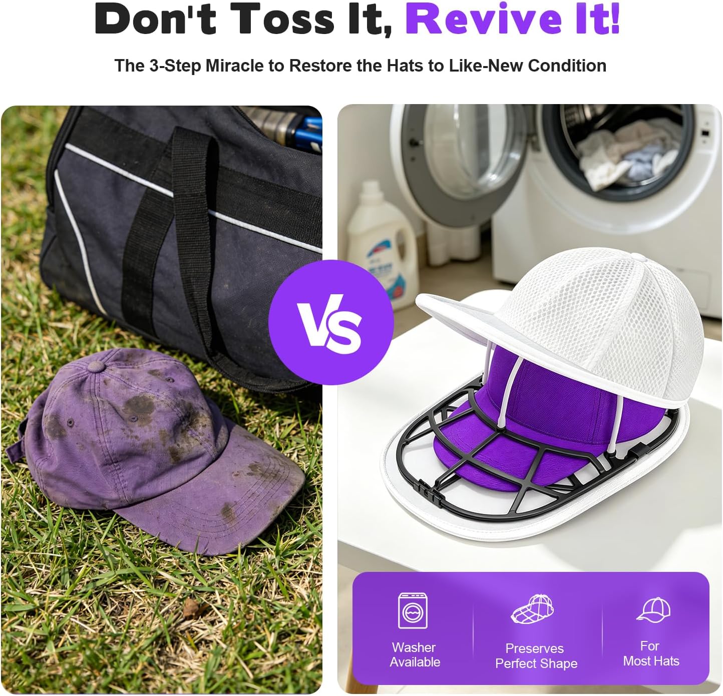 Hat Washer Cage with Mesh Bag – Baseball Cap Cleaner for Washing Machine & Dishwasher, 1 Set (Assembly Required)