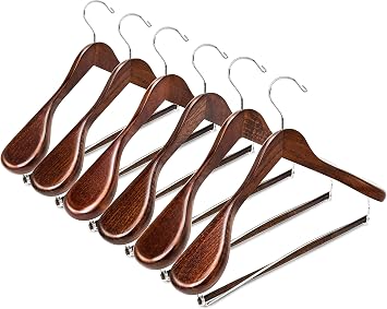 DEILSYTM Suit Hangers for Men 6 Pack Wide Shoulder Wooden Coat Hangers