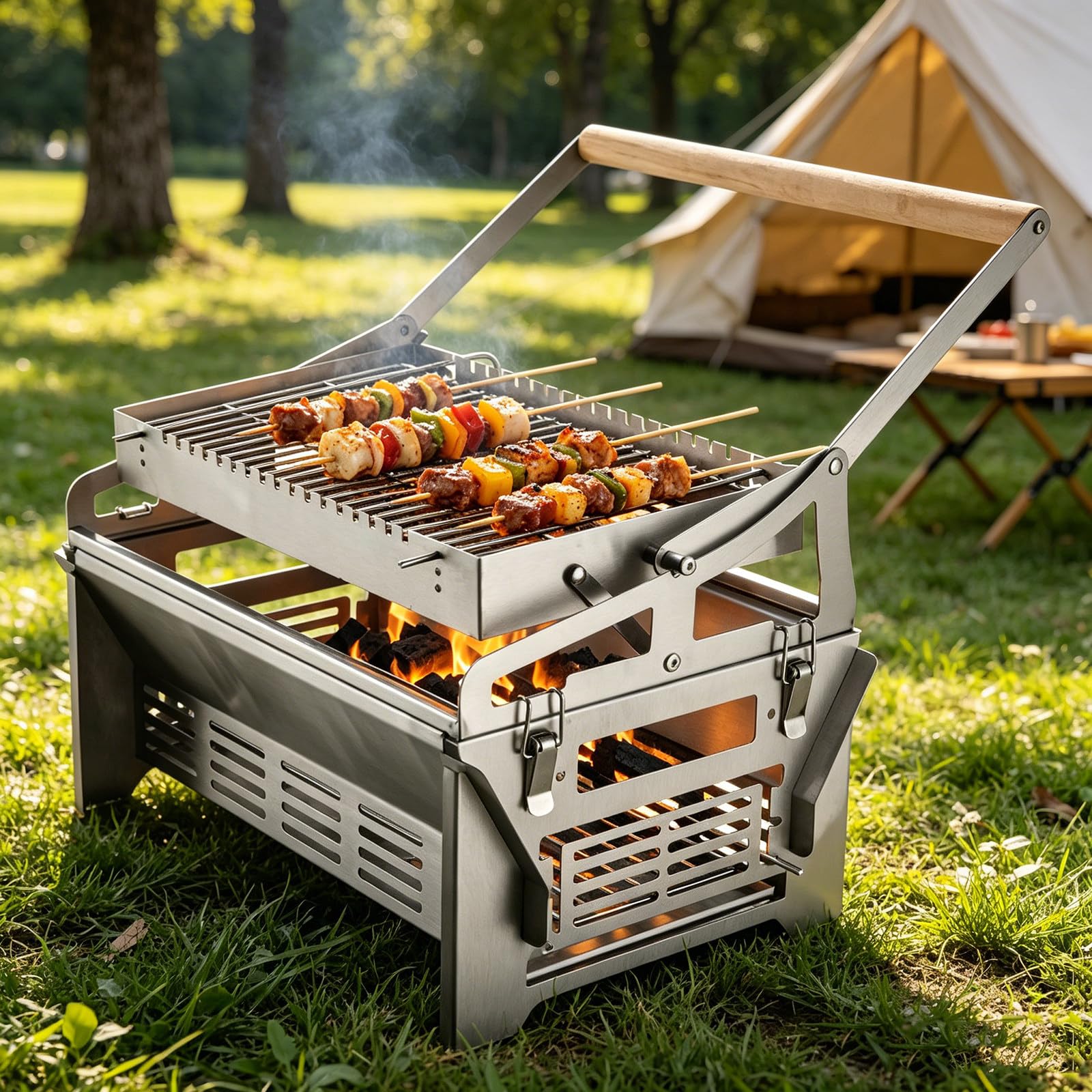 Stainless Steel Rotating Charcoal Grill 360 Flip Barbecue Rack