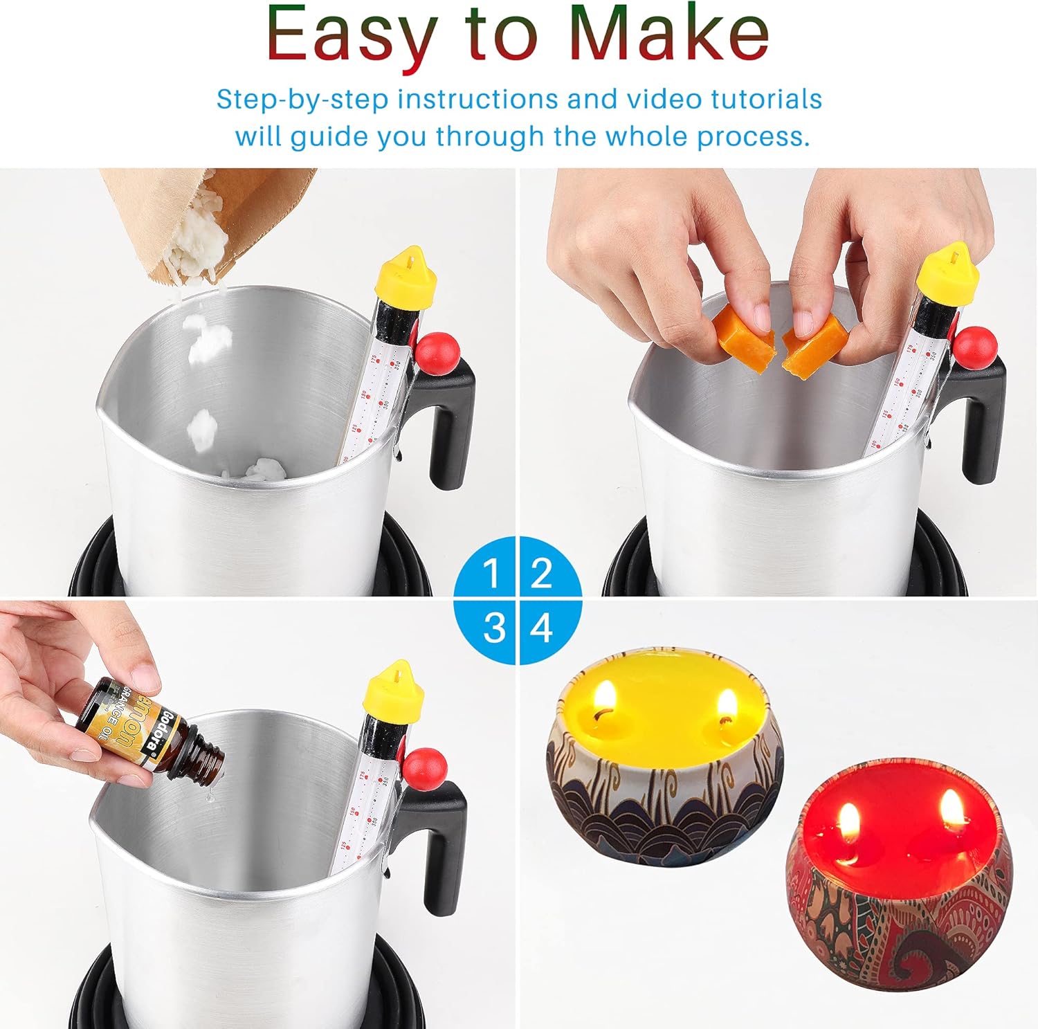 Soy Candle Making Kit for Adults Beginners, Candle Making Supplies & DIY Candle Making Kit, Candle Maker Kit with 2 LB Soy Wax, Fragrance Oils, Color Dyes, Wicks, Melting Pot, Candle Tins & More