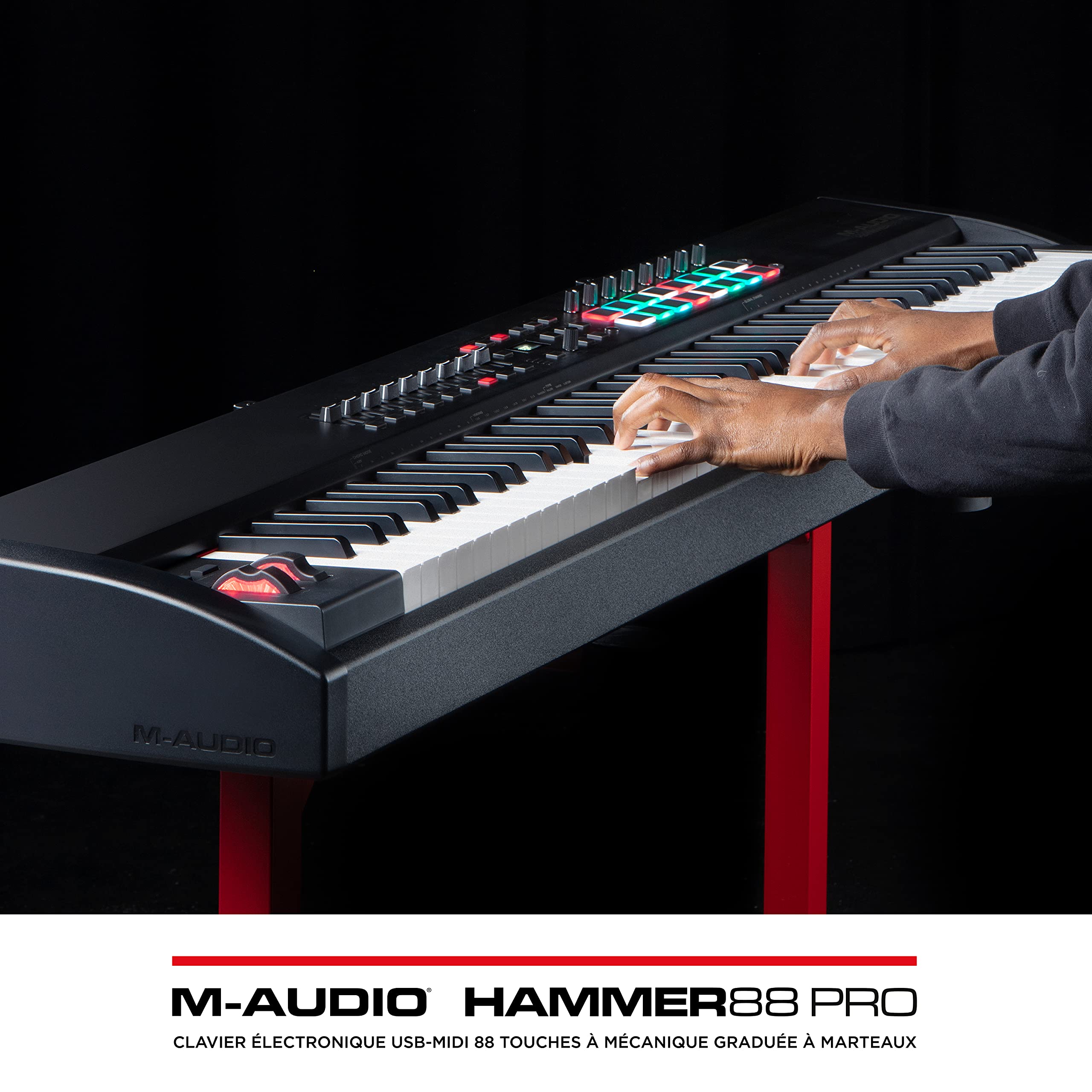 M-AUDIO Hammer 88 Pro - Clavier maître piano 88 touches MIDI USB avec touches lestées à marteaux, pads de rythme et pack de sons Native Instruments (intégration NKS)