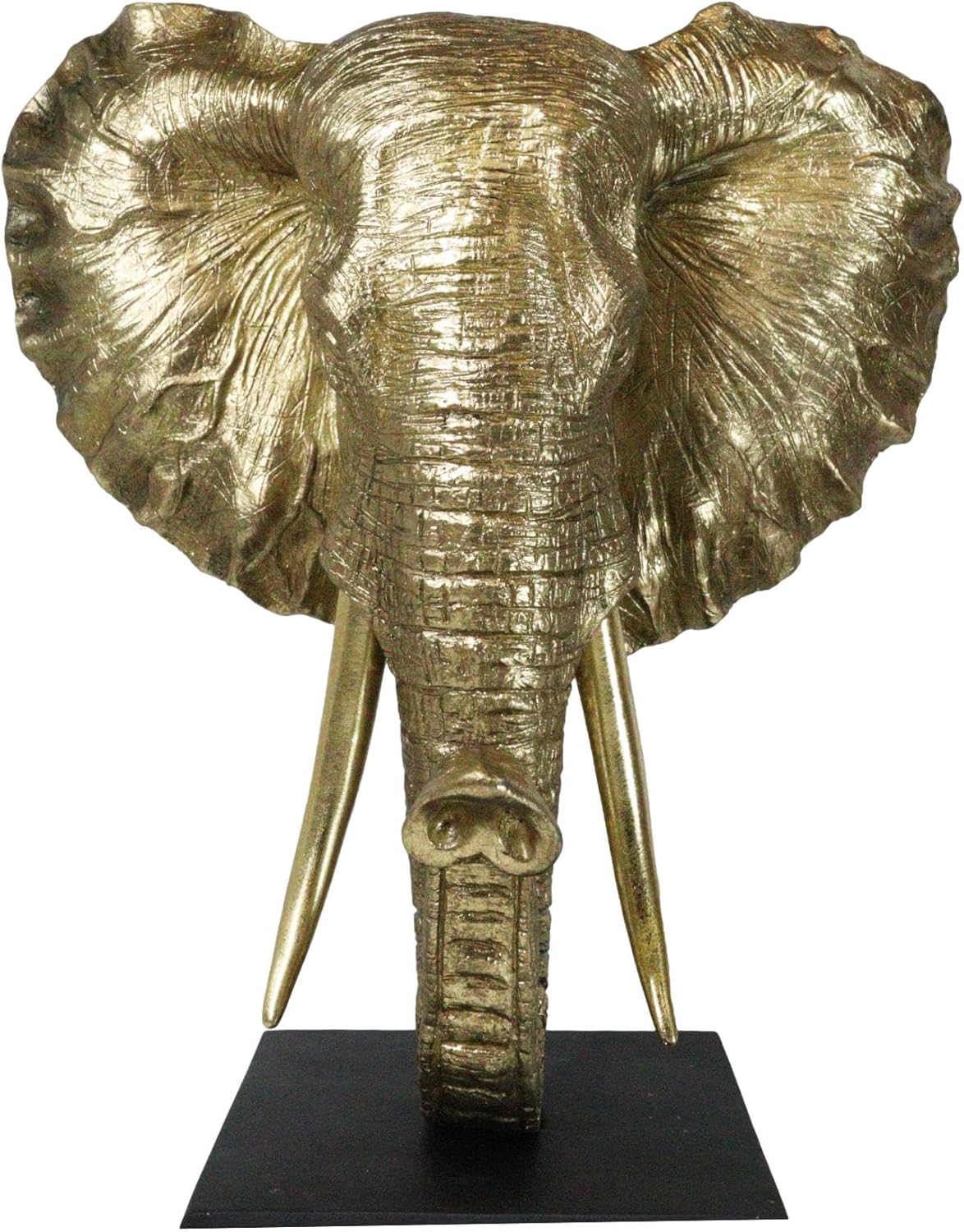 Ebros Gift Large 18" H Gold Patina Safari African Bush Elephant Head Bust Sculpture On Museum Gallery Pedestal Base Rustic Wildlife Forest Jungle Elephants Lucky Auspicious Feng Shui Decor Figurine