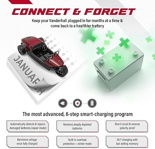 Miniatura 4 de JMR - Cargador de batería para Vanderhall Venice Carmel Edison Brawley Laguna todos los modelos, cargador de goteo y acondicionador (añade modo de