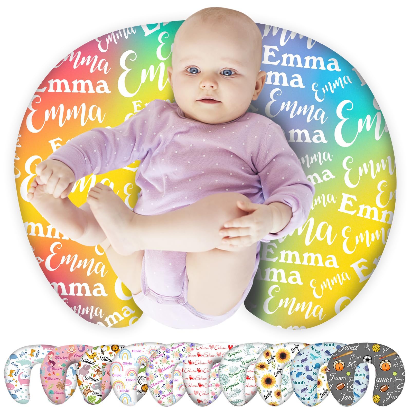 Custom Baby Nursing Pillow Cover Personalized Nursing Pillow for Breastfeeding Baby Boy Girl Newborn Essentials