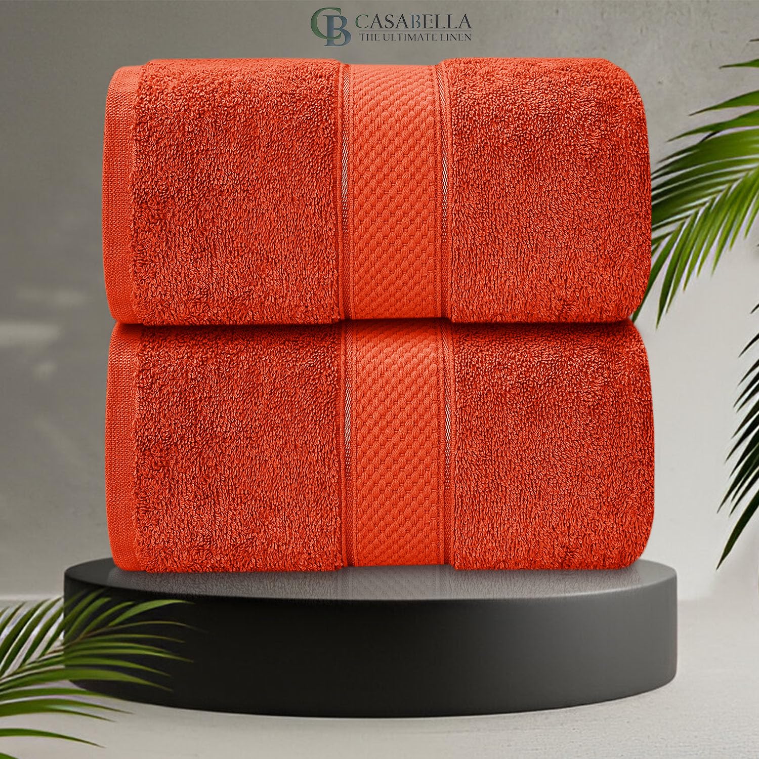 CB CASABELLA 2 Piece Jumbo Bath sheet 100% Combed Cotton Extra Large Bath Towel bale set super Absorbent Soft Orange 2 Pack 90X180 CM Bath-sheets for bathroom