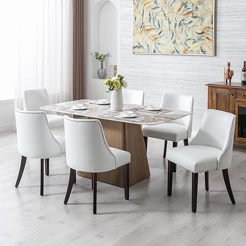 Miniatura 7 de chairus Juego de 2 sillas de comedor modernas de mediados de siglo con patas de madera, cómodas sillas laterales tapizadas de piel sintética para