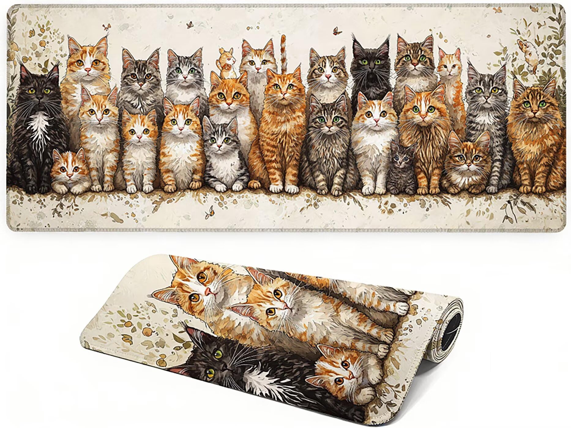 Lpfieonn Katze Großes Schreibtischunterlage, XXL Schreibtischunterlagen, Tiere XXL Wasserdicht Gaming Mousepad mit Vernähter Rand und Rutschfeste Gummibasis, für Laptop/Hause/Büro 120x60cm PF-2331