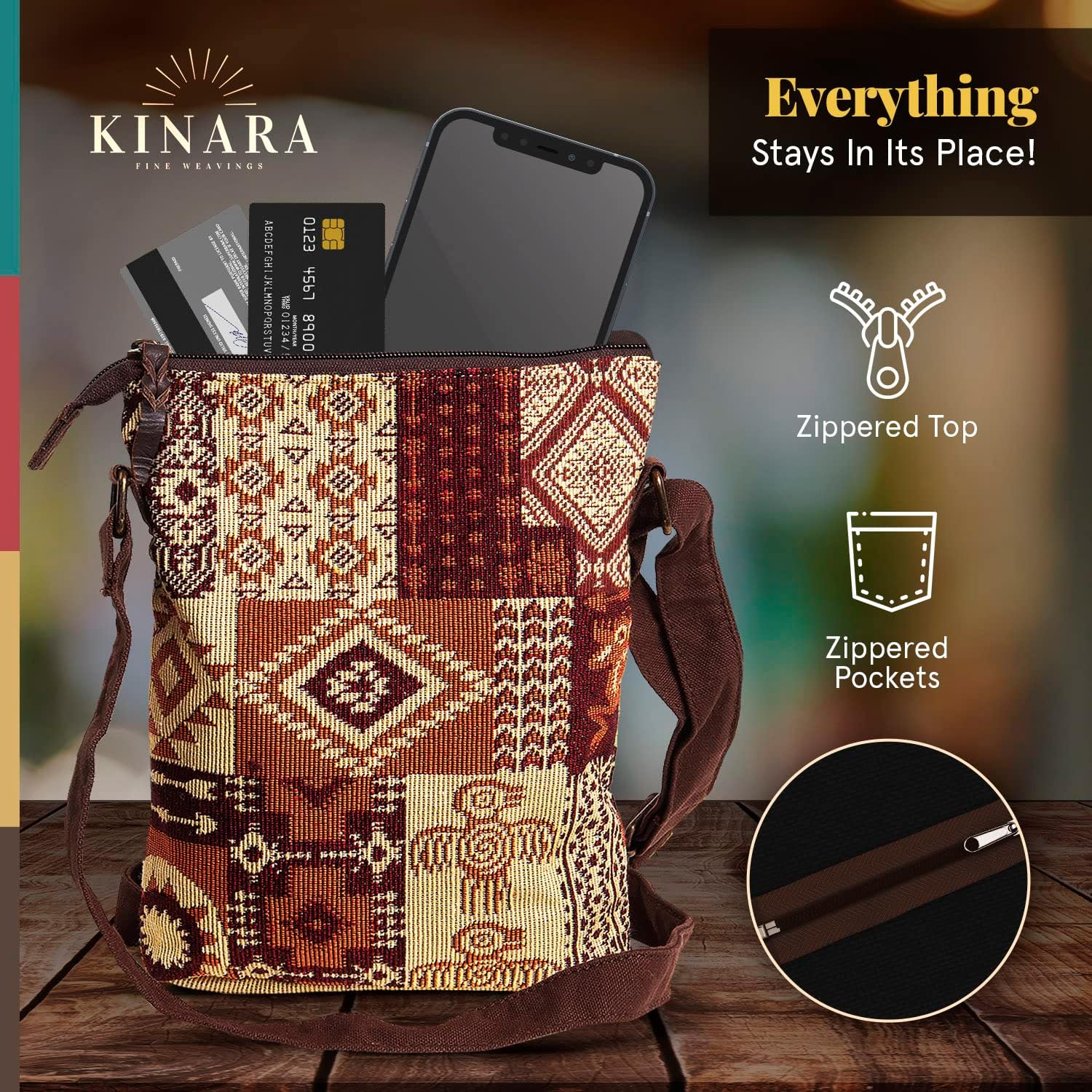 Kinara Woven Crossbody Bag–Southwestern Native American Design–Beautiful & Unique Pattern–Fine Weaving–Stylish & Functional