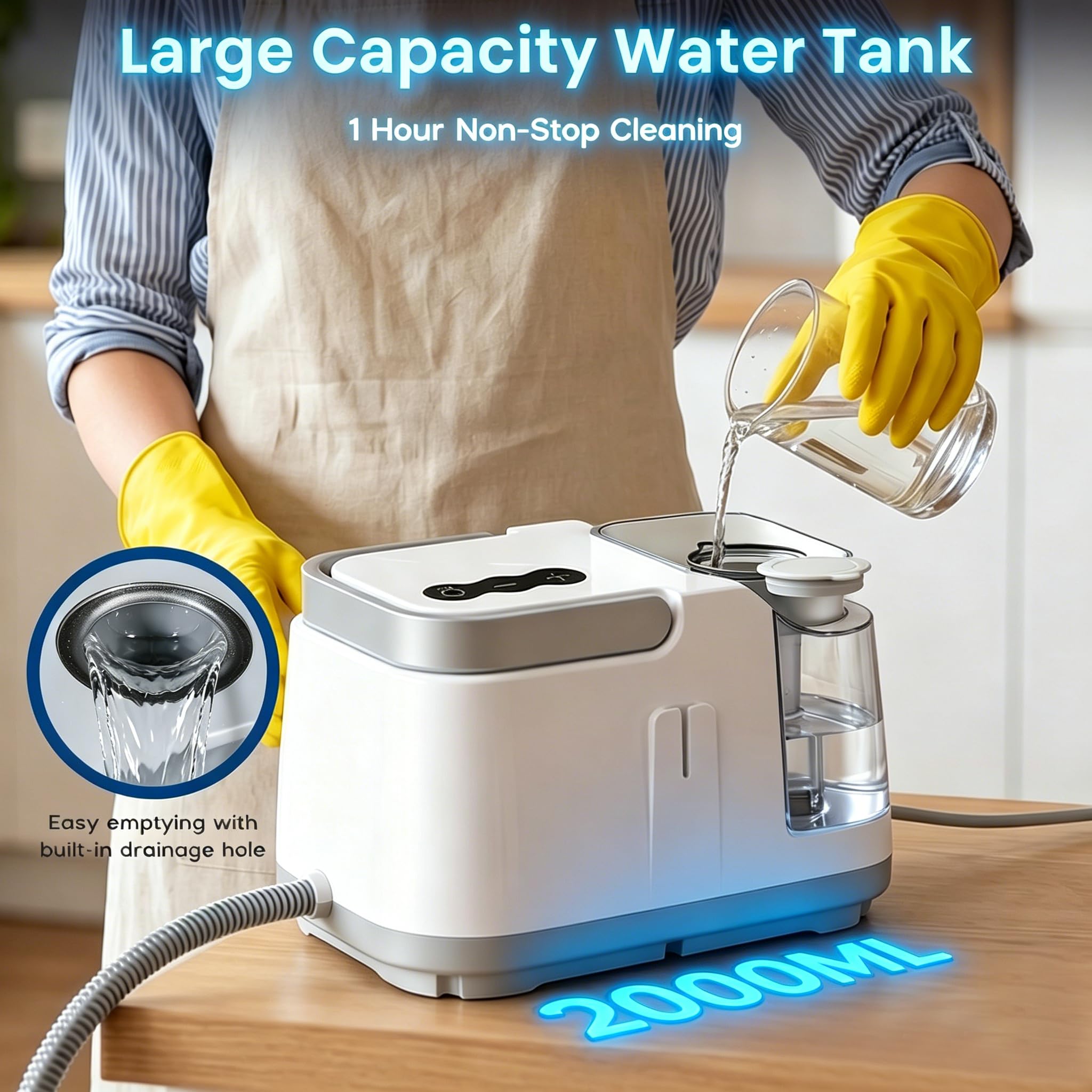 Limpiador a Vapor Portátil 1500W 4 Bar Maquina de Limpieza a Vapor, Calentamiento 10s,Depósito 2L,Cable 4.7M, Vaporeta Limpieza Hogar Steam Cleaner Limpiador a Vapor de Mano para Cocina Coche Ventanas