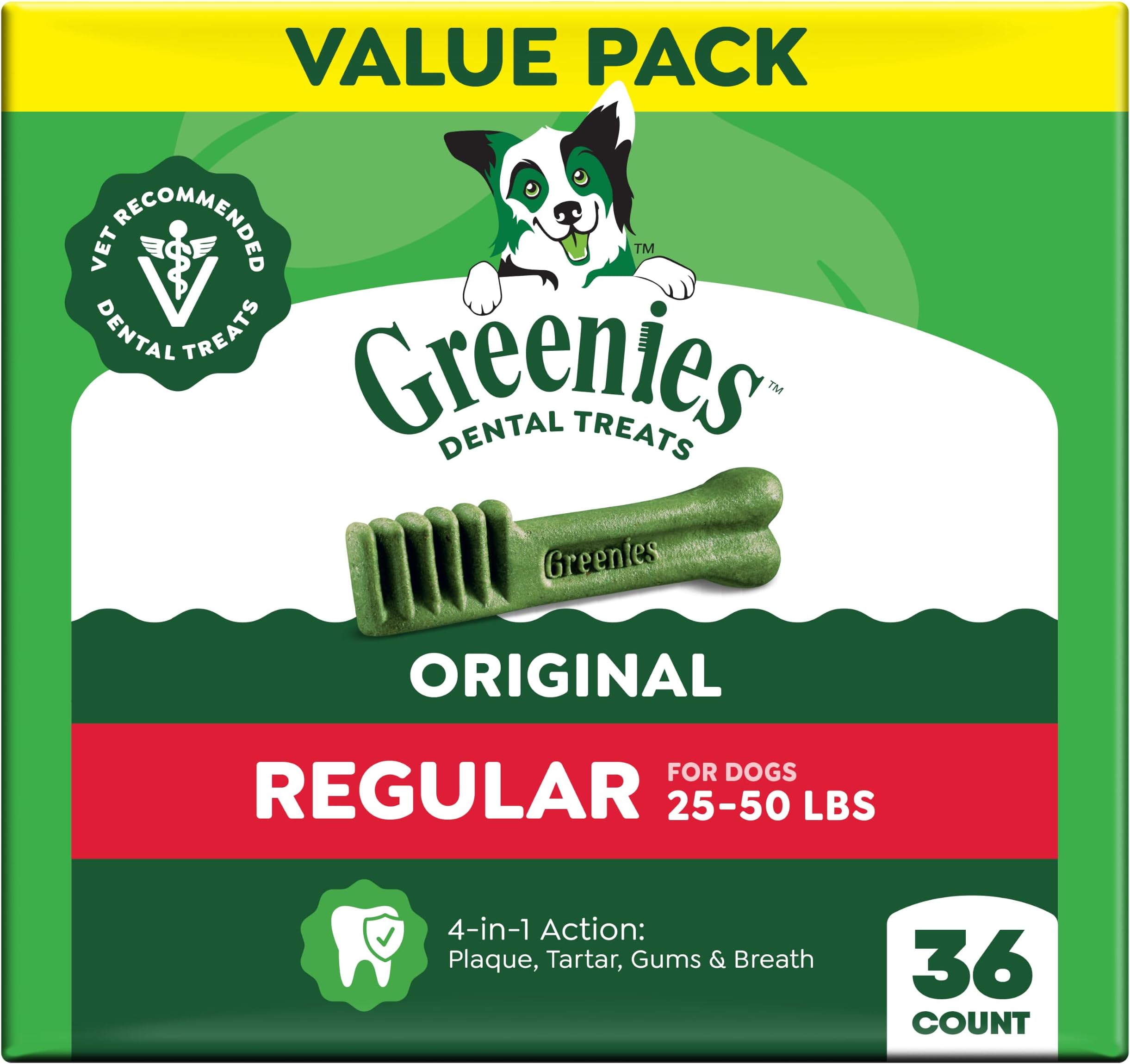 Greenies Original Regular Natural Dog Dental Care Chews Oral Health Dog Treats, 36 count (Pack of 1)