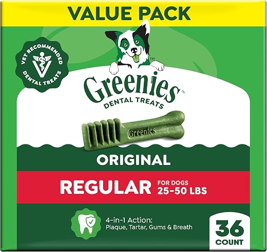 GREENIES Original Regular Natural Dog Dental Care Chews Oral Health Dog Treats, 36 count (Pack of 1)