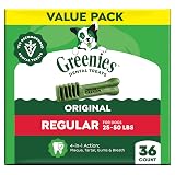 Greenies Regular Dental Dog Treats, Original Chicken Flavor, 36 Count | Vet-recommended, cleaner teeth after 28 days, cleans to gumline, for dogs 25-50 lbs, original chicken flavor Original 36 Count (Pack of 1)