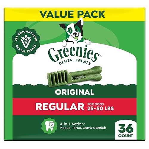 Greenies Regular Dental Dog Treats, Original Chicken Flavor, 36 Count | Veterinarian-recommended, supports oral health & freshens breath, clean to gumline, for dogs 25-50 lbs, chicken flavor