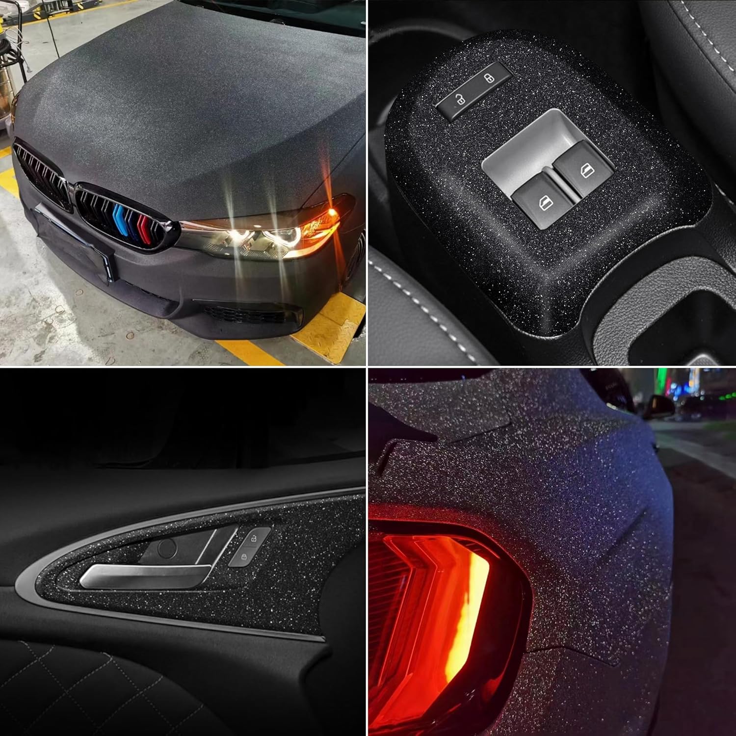 Sparkling Black Car Vinyl Wrap Roll Glitter Diamond Black Self Adhesive Vinyl Sticker DIY Film for Car Interior and Exterior Decoration, 19.68" x 48.03"