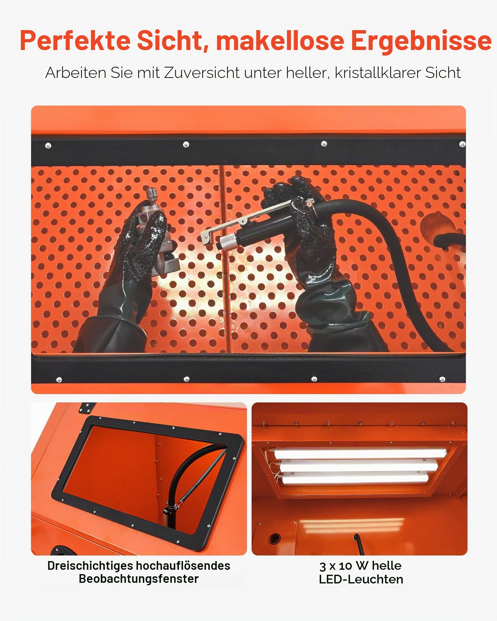 VEVOR Sandstrahlkabine 926 L, Sandstrahlgerät aus Stahl auf Rädern, mit 121 L Strahlmittelbehälter und 1,6-PS-Staubabsaugung, Sandstrahlanlage für die Oberflächenbearbeitung übergroßer Teile