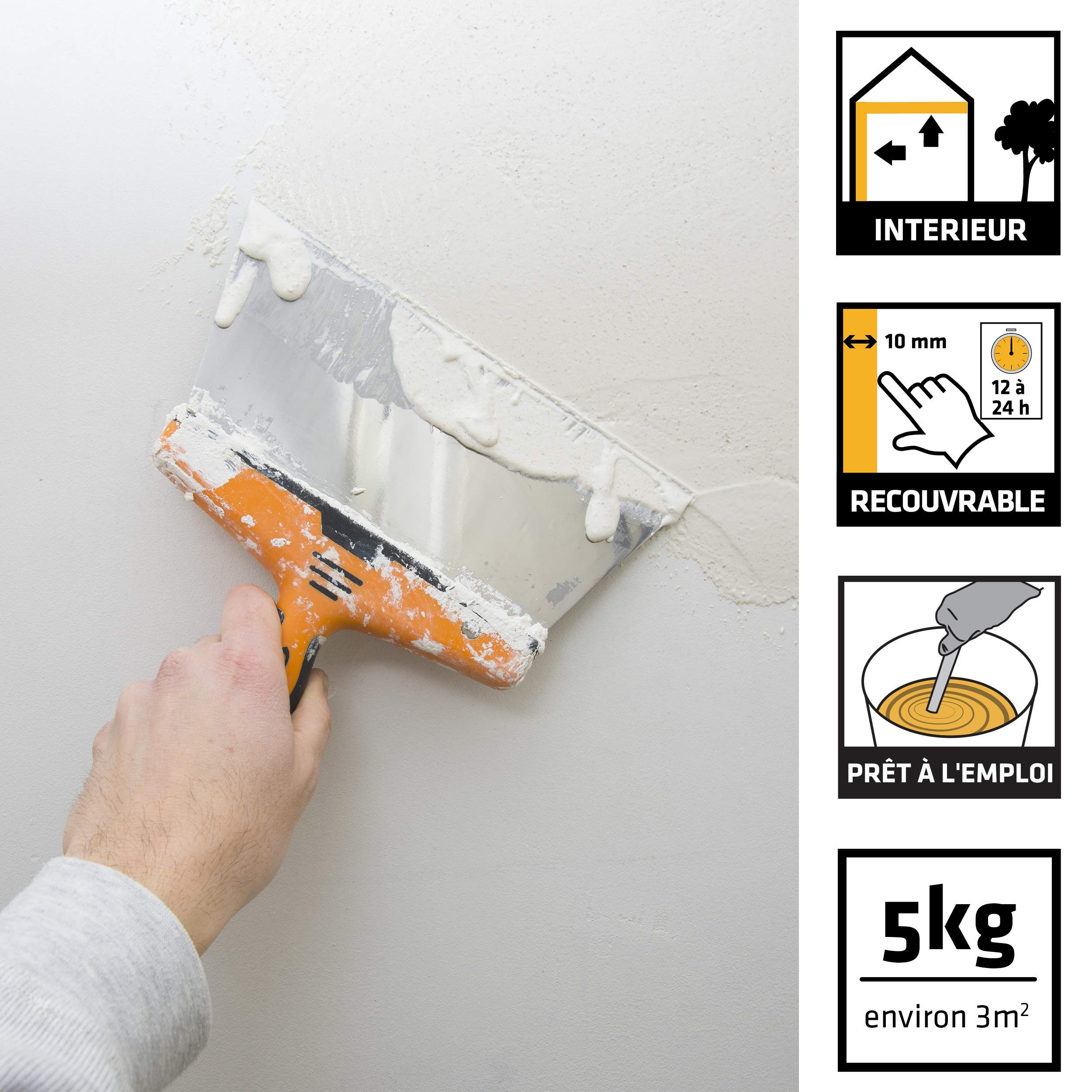 Sika 593295 Rebouchage et Réparation, Enduit de Garnissage et Rebouchage pour Murs et Plafonds en pâte, 5kg Blanc