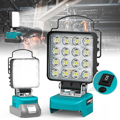 LIVOWALNY Luz de trabajo LED inalámbrica para batería Dewalt de 20 V máximo, 48 W, 48000 lúmenes, 4 pulgadas, 20 V, luz de batería LED con puerto de