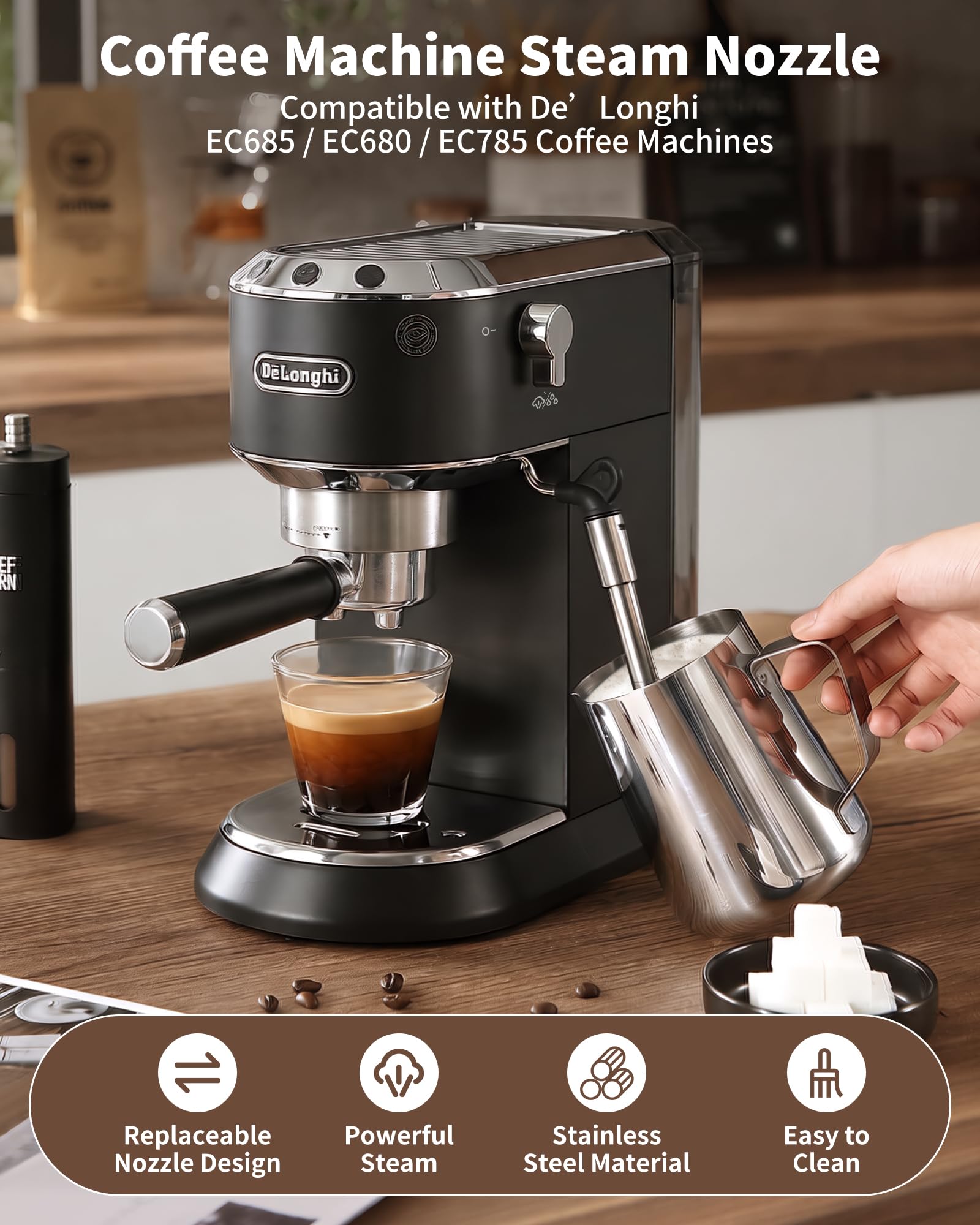 MOWETOO Ugello del Vapore for Coffee Machine - Inossidabile Steam Nozzle per Espresso Machine DeLonghi Dedica EC685 ed EC680, Punta con 1 o 3 Fori