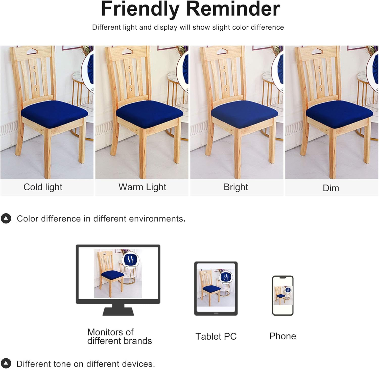 PiccoCasa Chair Seat Cover Cushion with Ties, Velvet Stretchable Printed for Dining Room Kitchen Chairs Slipcover, Set of 6 Royal Blue
