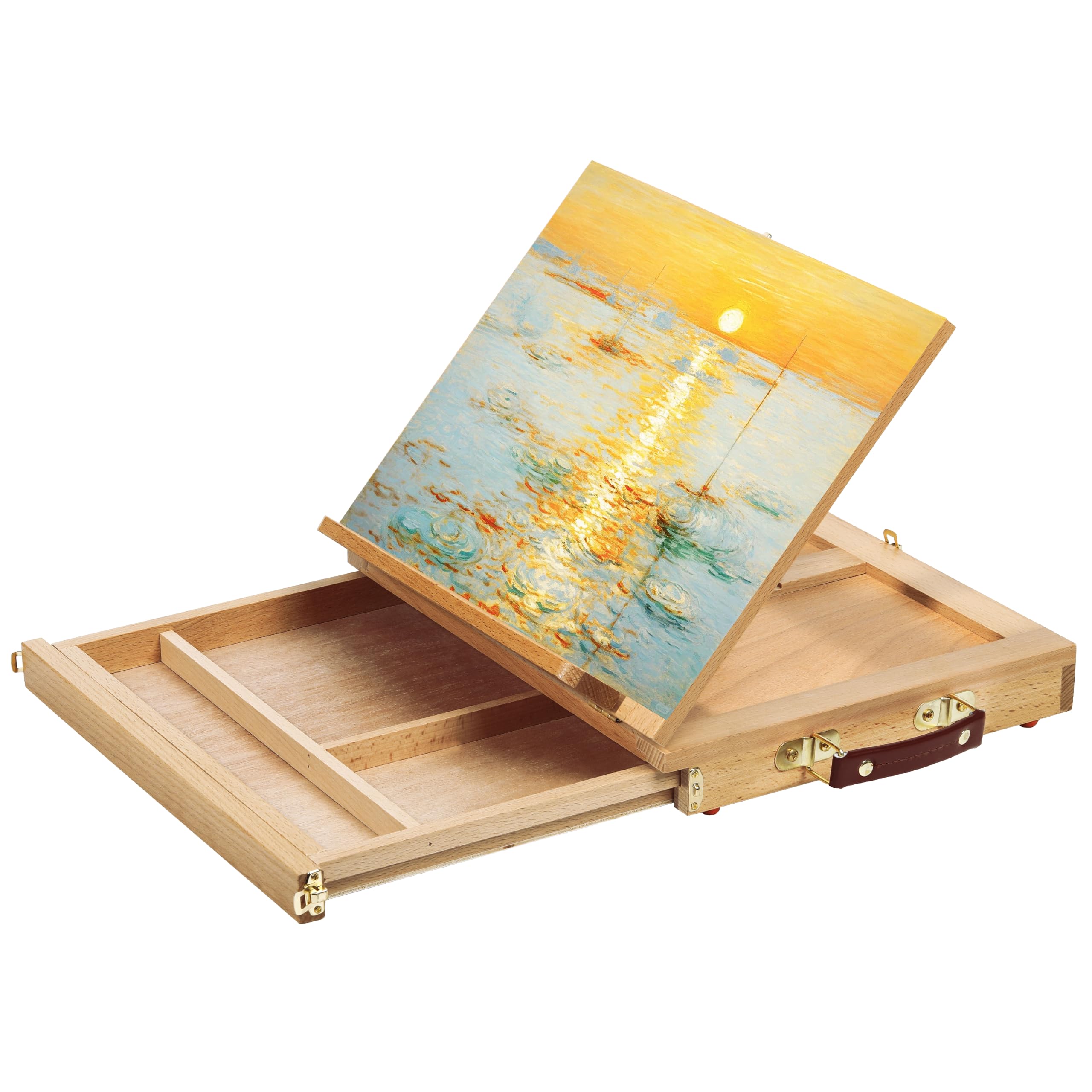 Caballete de mesa de madera, maletín de pintura, 34 x 26 cm, madera de haya, estación de trabajo para pintar, acrílico, acuarela, lápiz o carbón
