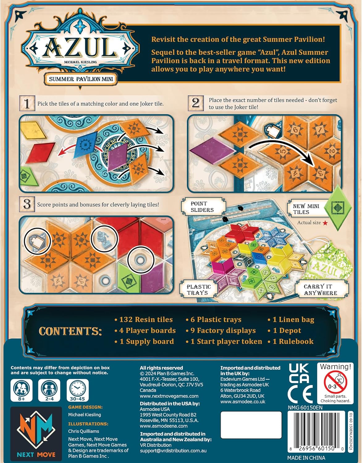 Asmodee Azul Summer Pavilion Mini Board Game - Portable Travel Edition, Tile-Placement Strategy Game for Kids & Adults, Ages 8+, 2-4 Players, 30-45 Min Playtime