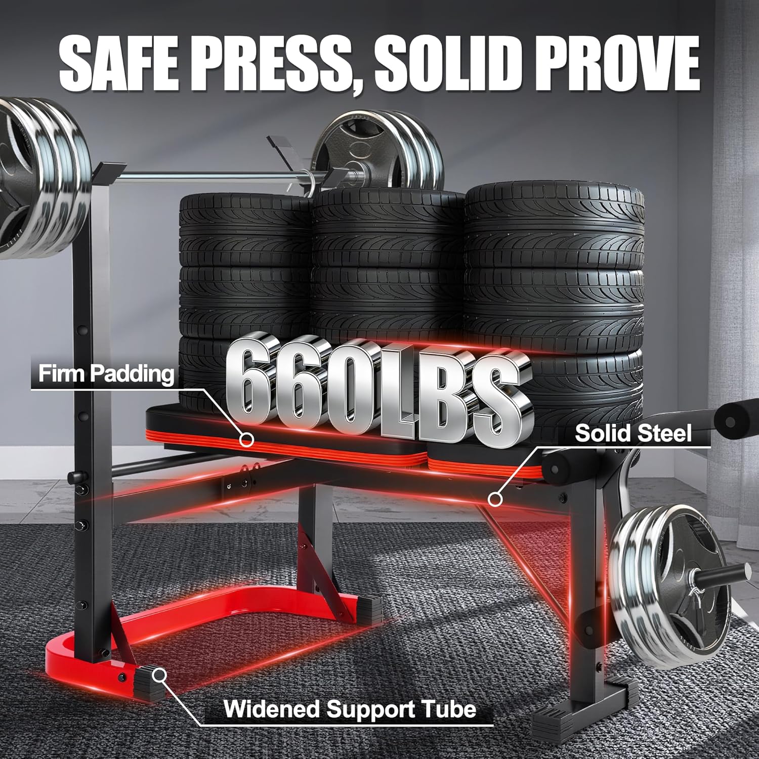 OPPSDECOR Foldable Weight Bench Set with Preacher Curl Pad and Squat Rack, 660LBS Adjustable Bench Press with Leg Extension and Leg Curl, Incline Decline Home Gym Bench for Women Teens Full Body Strength Training