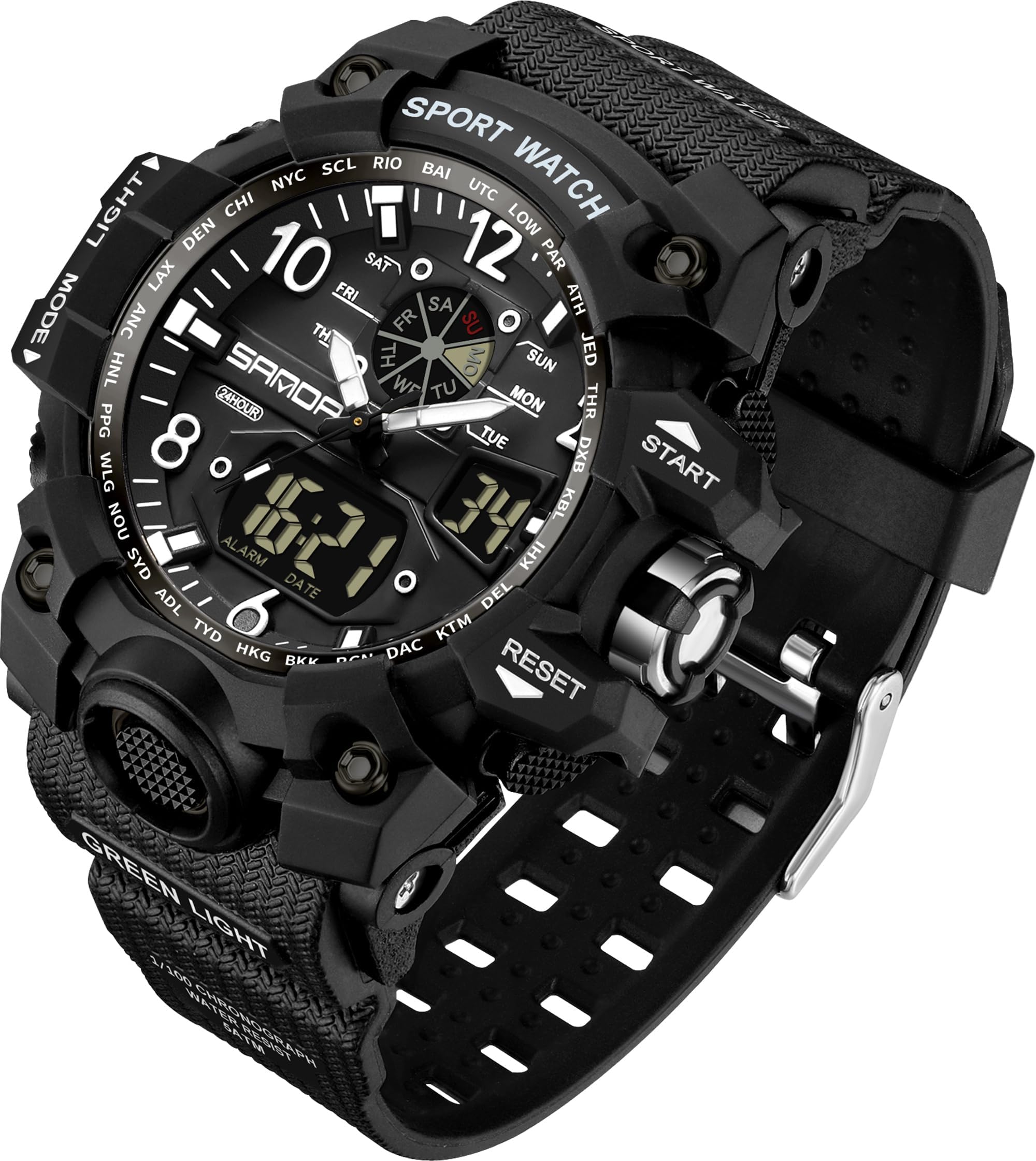 findtime Montre-bracelet numérique pour femme - Étanche jusqu'à 5 ATM - Montre militaire - Montre numérique pour garçons et filles - Montre de sport analogique numérique LED multifonction avec réveil