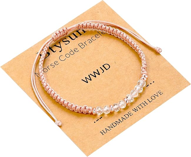 Btysun Morse Code Bracelets for Women Christmas Gift Stocking Stuffers for Teens Pink Braided Bracelets Inspirational Best Friend Birthday Gifts for Her High School Graduation Gifts for Her 2025 Mom Bracelet Jewelry