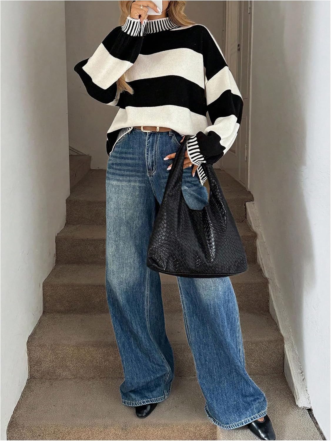 Women's Y2k Striped Sweater Mock Neck Long Sleeve Pullover Sweaters Fall Outfits - Image 4