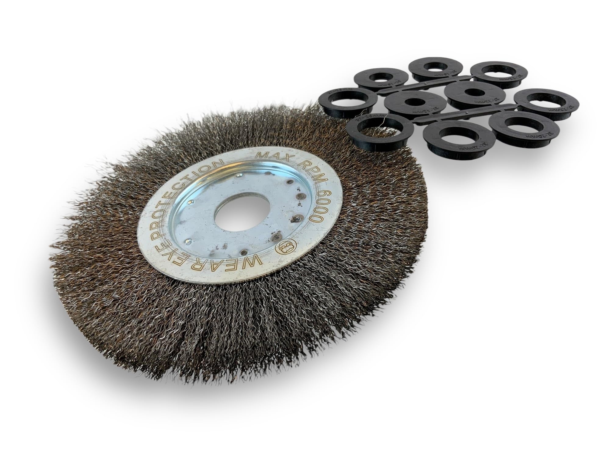 Brosse circulaire INOX | Ø 200 mm | Epaisseur 1 rang | Fil dur 0.30 mm ondulé | Alésage 32 mm + réducteur bague 25/22/20/16/12 mm | Touret meuleuse affûteuse ponceuse | Kibros 218201IT