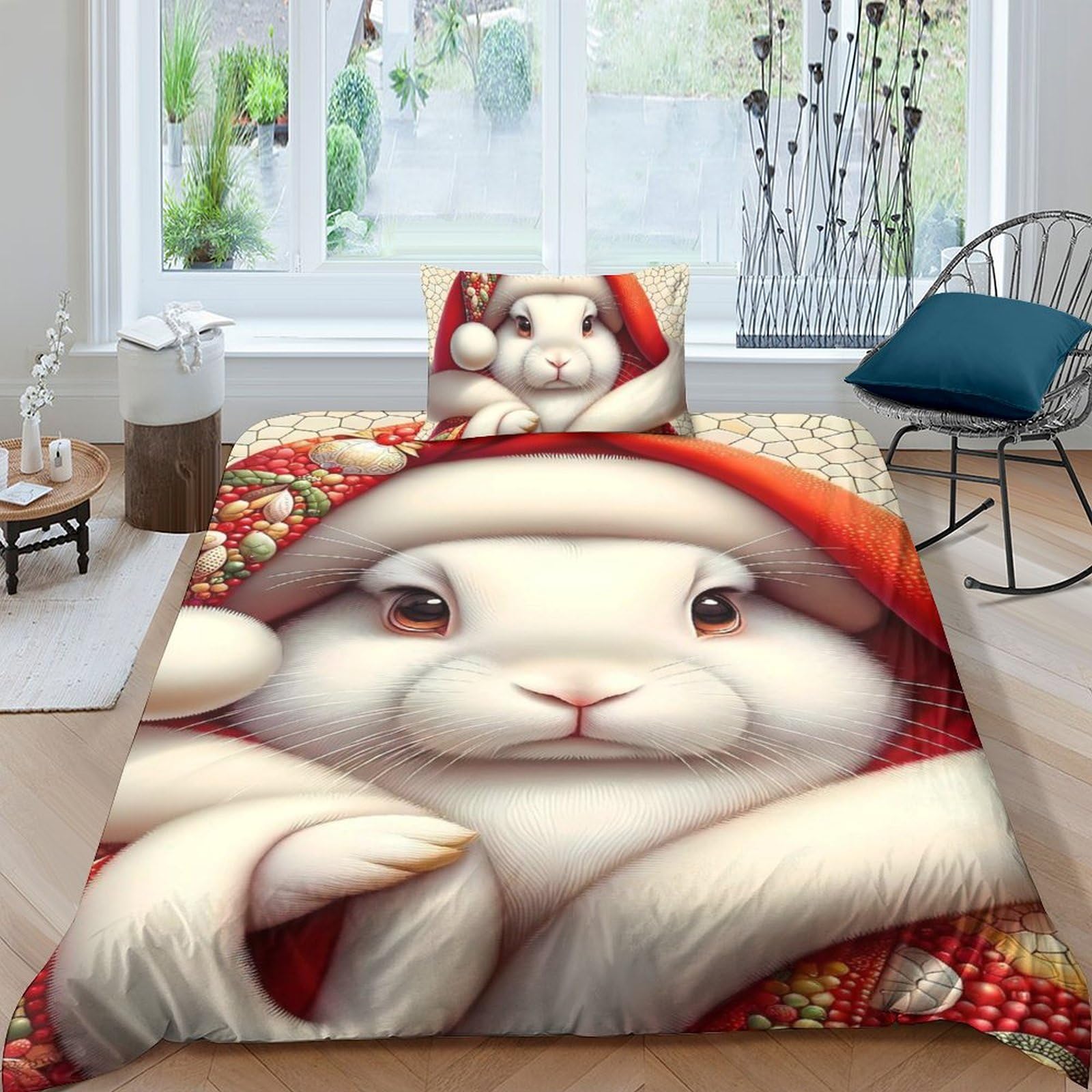 Ensemble de literie 3 pièces avec housse de couette microfibre et taies d'oreiller motif faune