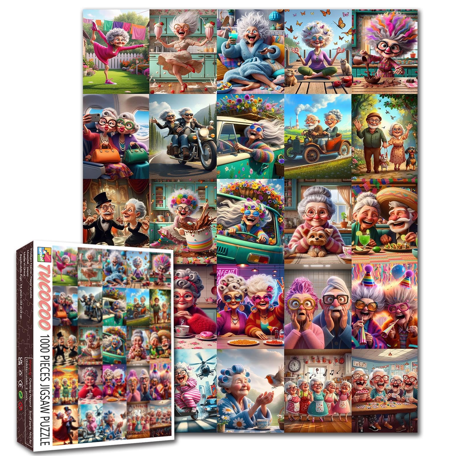 Grandma Puzzles Funny Old Woman Sister Art Jigsaw Elderly Friendship Difficult Collage for Adults 1000 Pieces Colorful DIY Gift Wall Decoration Home Family Games — image 1