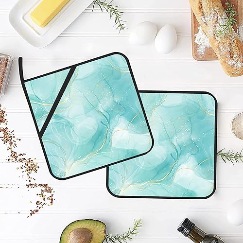 Miniatura 4 de Juego de 2 soportes para ollas de mármol turquesa verde azulado para cocina, resistentes al calor, juego de 2 almohadillas calientes para horno,