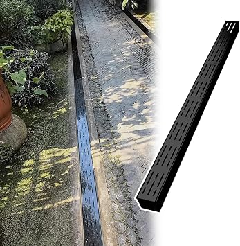 Black Yard Drain Channel 304 Stainless Steel, Under Deck Drainage Trench Kit, Outdoor Drain Pipe for Sidewalk, Water Diverter Trough Drainage Gutter3.5x3cm1 3/8x1 1/8"