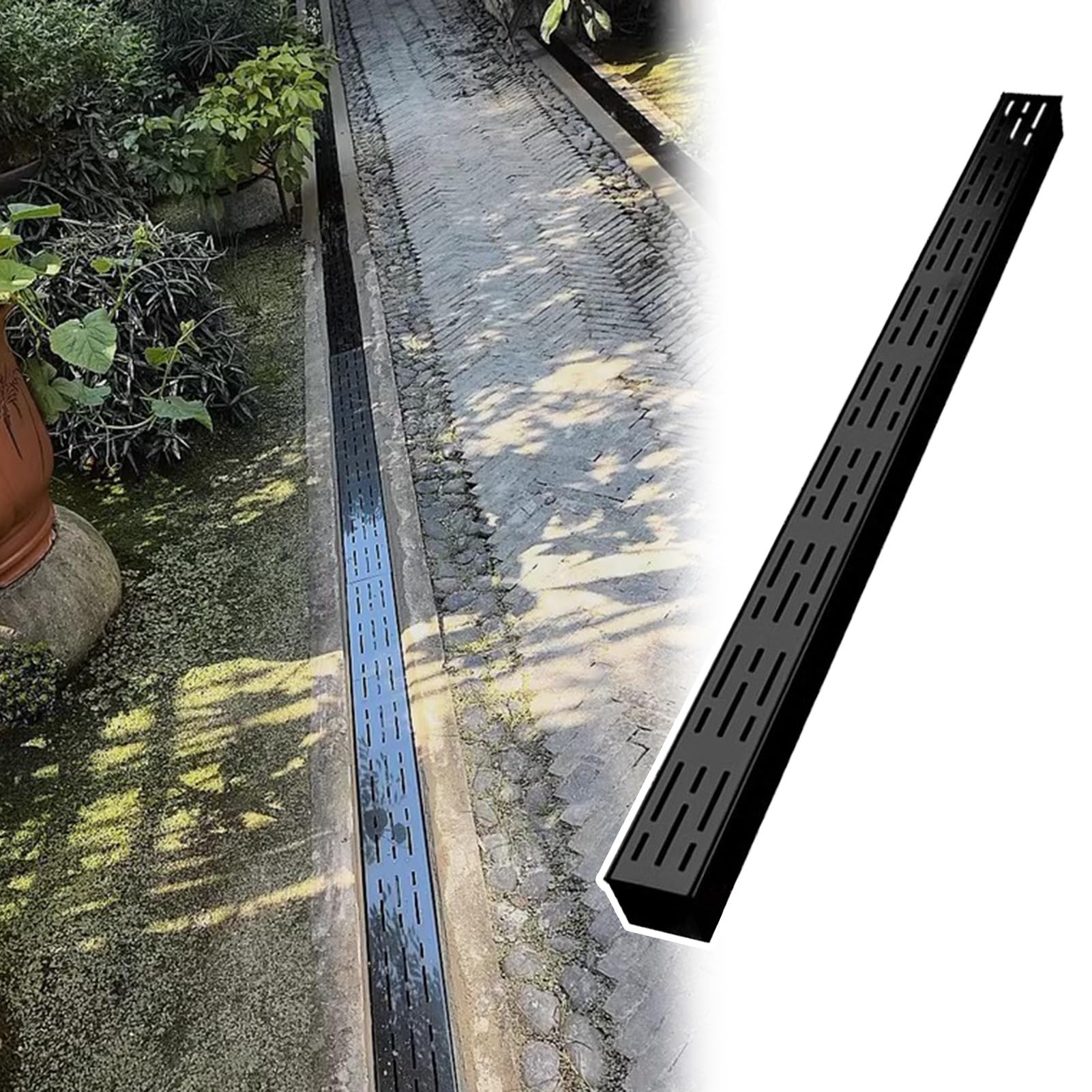 Canal de drenaje de acero inoxidable 304 para patio, kit de zanja debajo de la cubierta, desviador de agua al aire libre para soluciones de drenaje de aceras y patios, sistema de canalones de alta