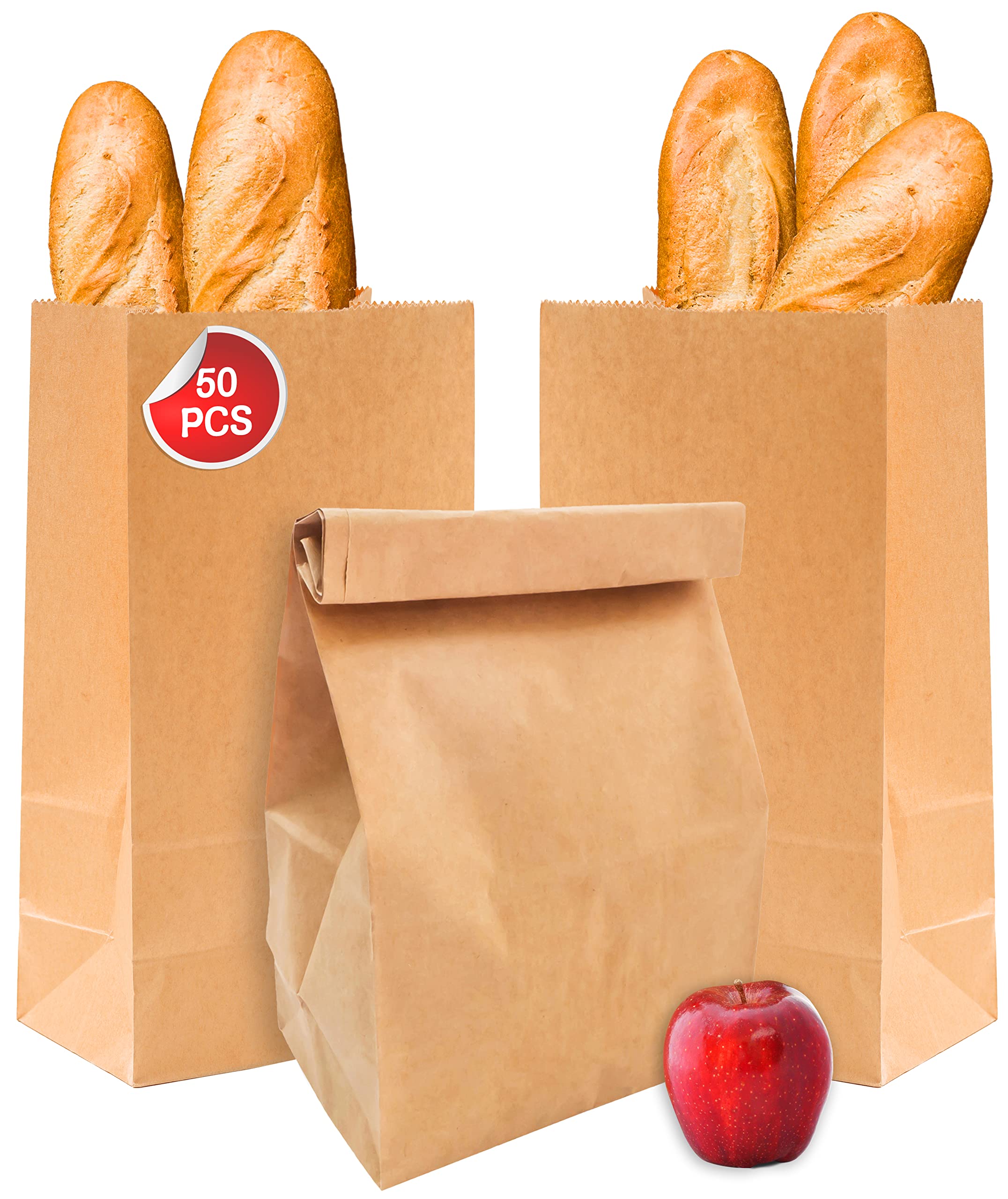 50 pcs Paper bags brown Kraft Paper lunch bags food bags. Paper bag for gift bag wedding sweets snack bags bread bags party favors tote Reusable Recycled Craft Food storage box Paper bag 32x18x12cm