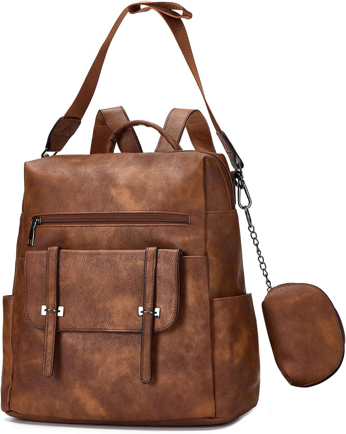 Backpack Purse for Women Fashion Designer Laptop Backpack for Women 15.6 inch Casual Daypack Backpacks with Wristlet (Two-toned Brown) - Image 7