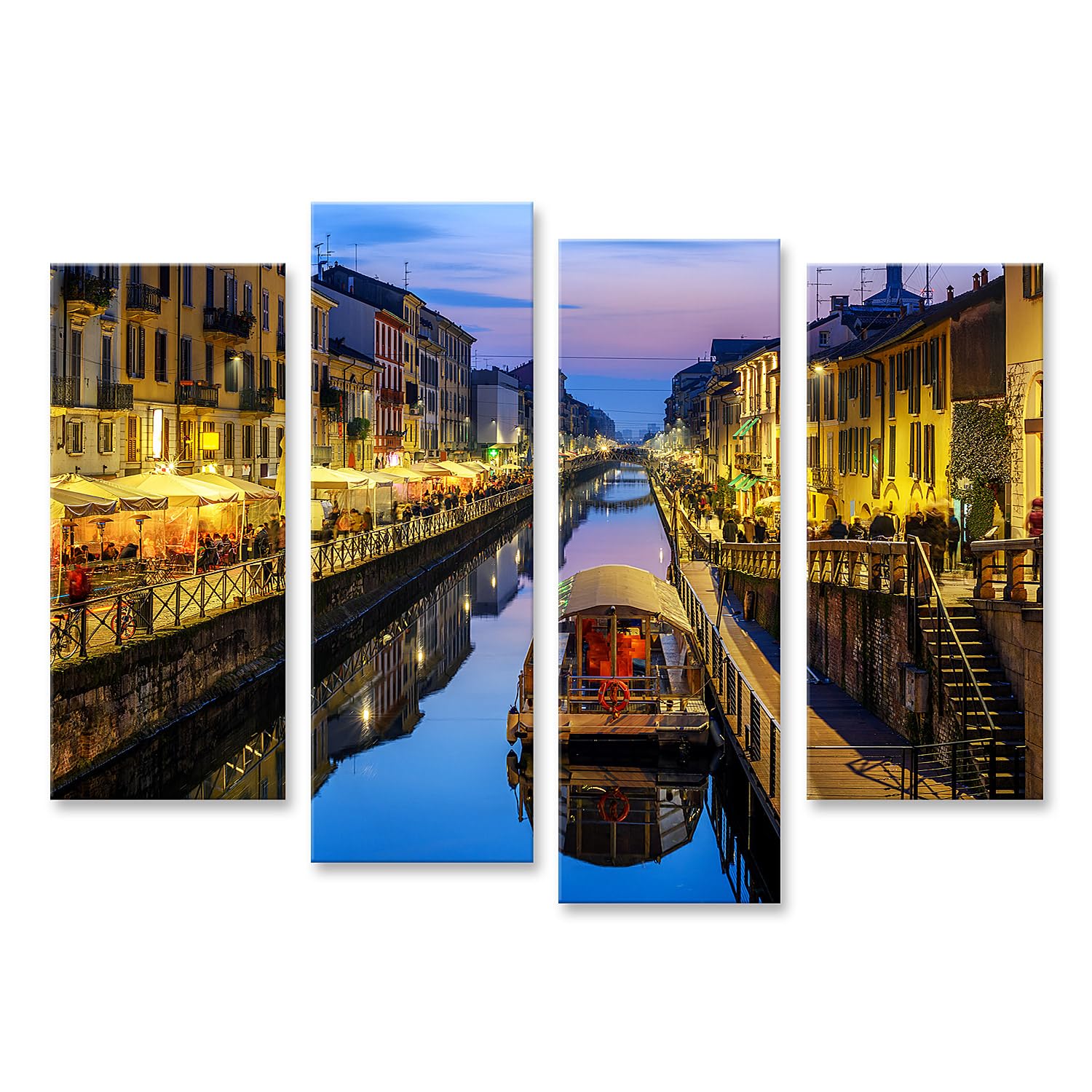 islandburner Quadro su tela, città di Milano, Italia, Naviglo Grande Canale È Una Popolare Illuminata Alla Tarda Sera, Poster Stampa artistica