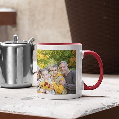 Miniatura 5 de Taza de café con foto personalizada, 11 onzas, color rojo, con imagen envolvente, texto, taza de cerámica personalizada con imagen, taza