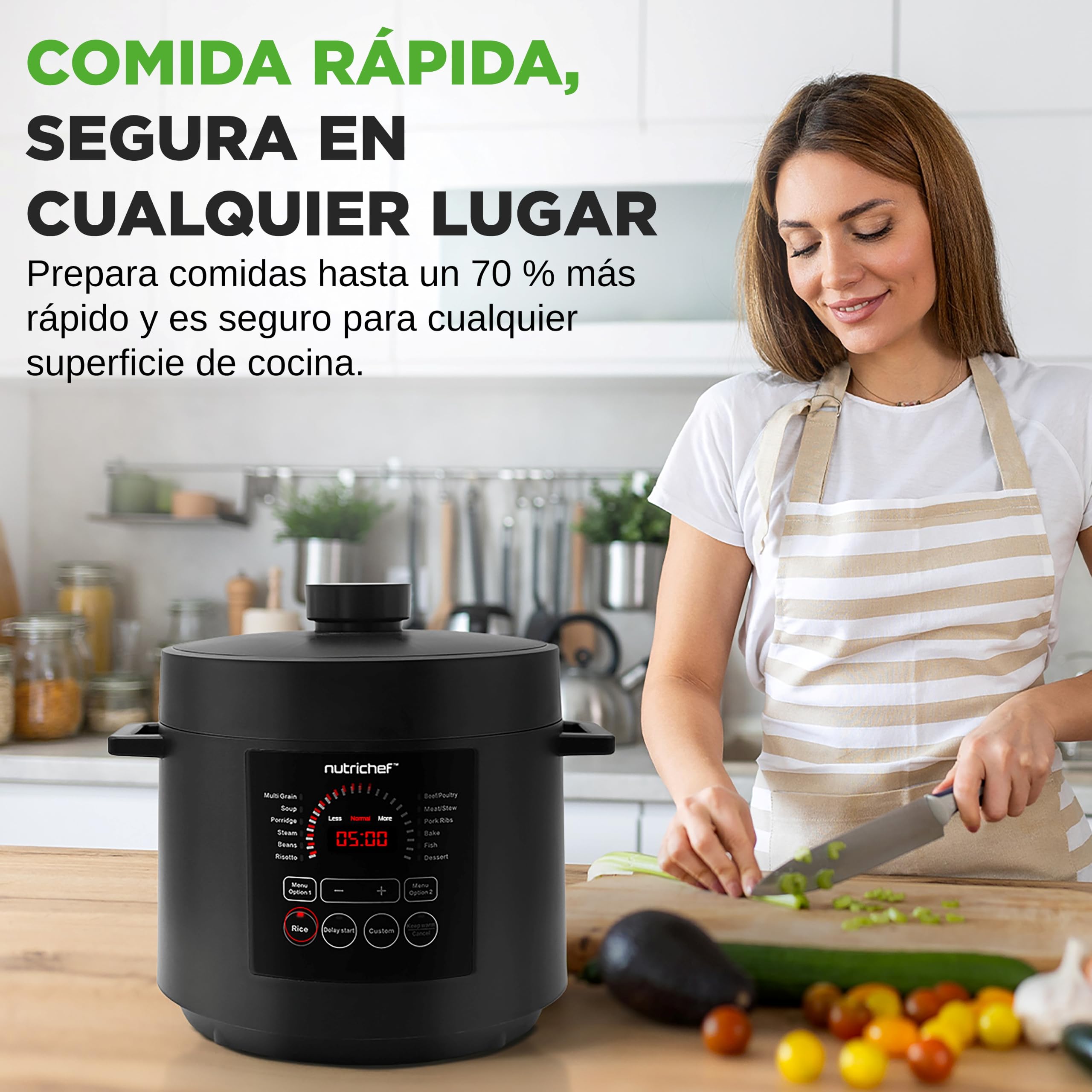 NutriChef olla de presión eléctrica digital de encimera, 13 funciones de cocción, Tiempo y temperatura ajustables, Hornea, Cocina al vapor y brasea