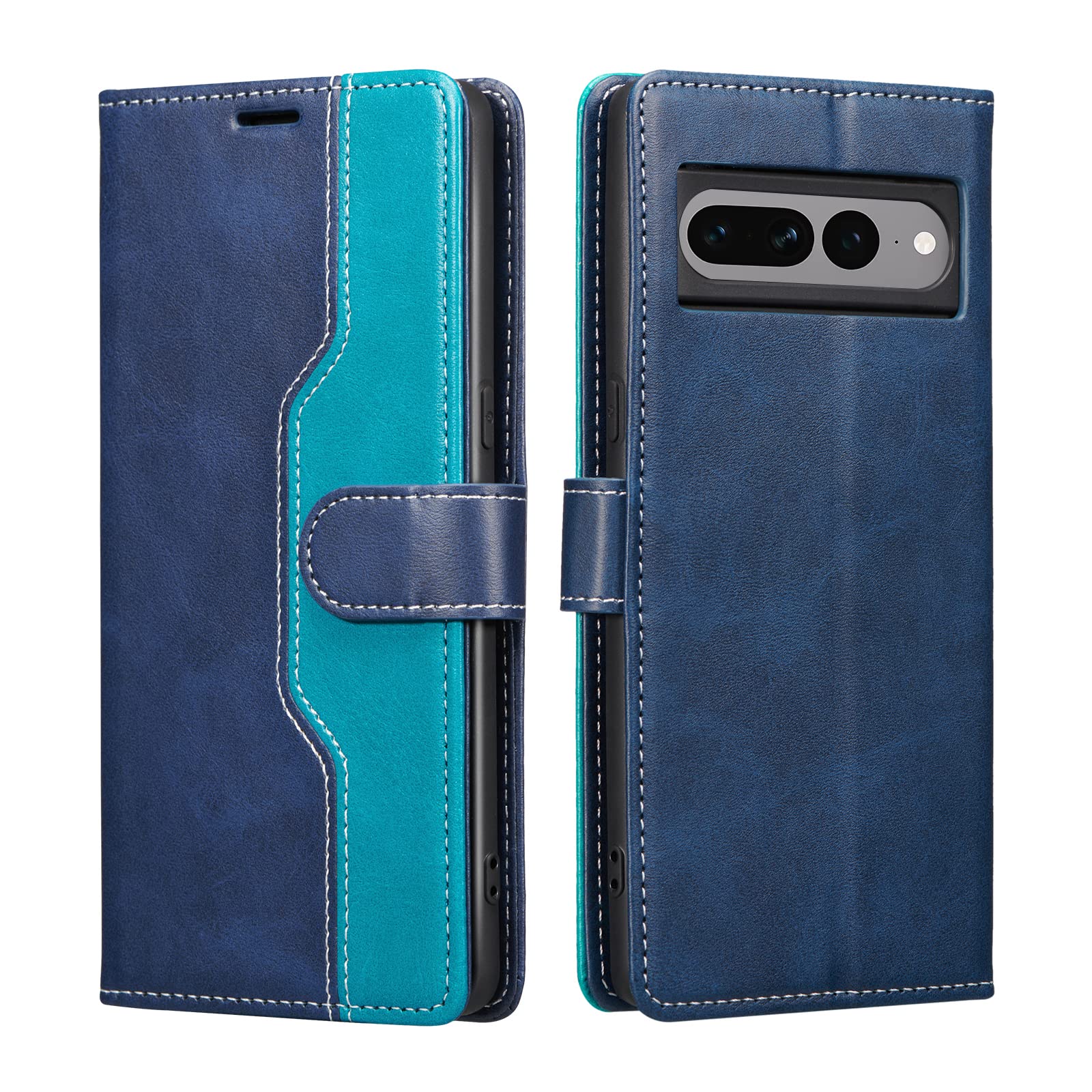 XIZYO Leather Wallet Case for Google Pixel 7 Pro, Book Flip Folio Stand View Cover, with Card Holders, Kickstand Magnetic Closure Shockproof Protective Case, Blue green