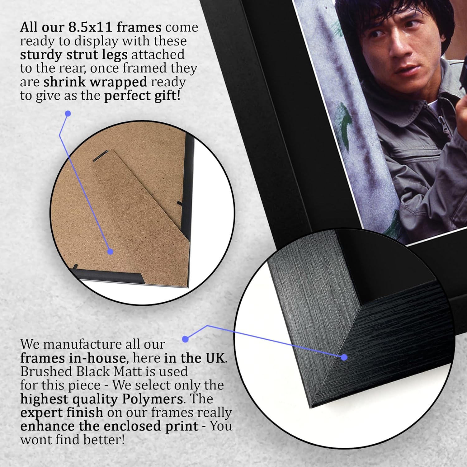 HWC Trading Jackie Chan Framed Gift Signed Printed Autograph Martial Arts Police Story Print Photo Picture Display - US Letter Size