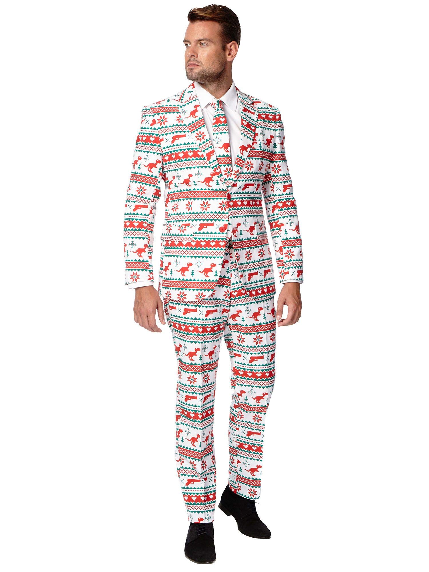 OppoSuits Men's OppoSuits Fun Ugly Christmas Suits for Men – The Rudolph – Full Suit: Jacket, Pants & Tie Men's suit