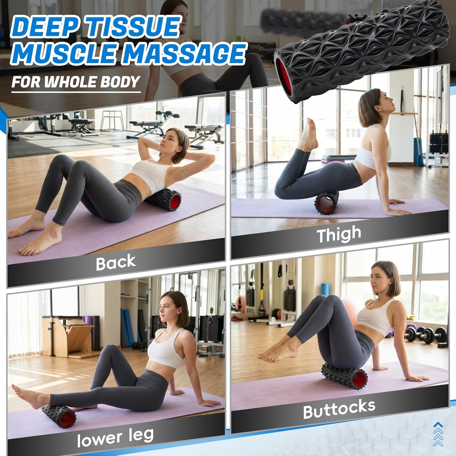 Foam Roller for Deep Tissue Massager, 15" High Density Diamond-Shaped Texture, Myofascial Release, Deep Tissue Muscle Massage Trigger Point Release Back Roller for Fitness (Black)