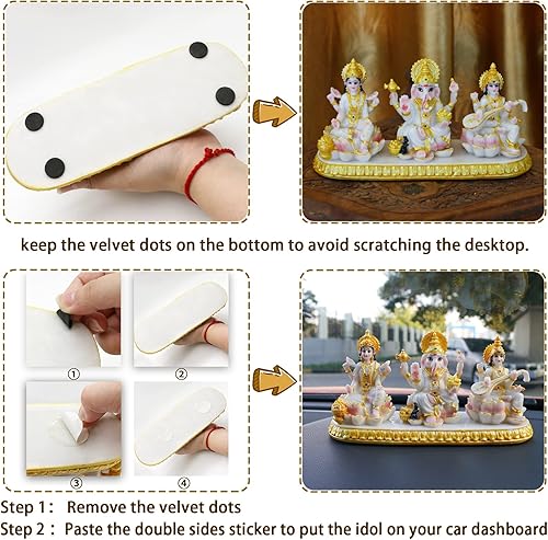 Miniatura 6 de alikiki Estatua india de Laxmi Ganesh Saraswati 3.9 pulgadas de alto pequeño aspecto de mármol Lakshmi Ganesha ídolo escultura para tablero de