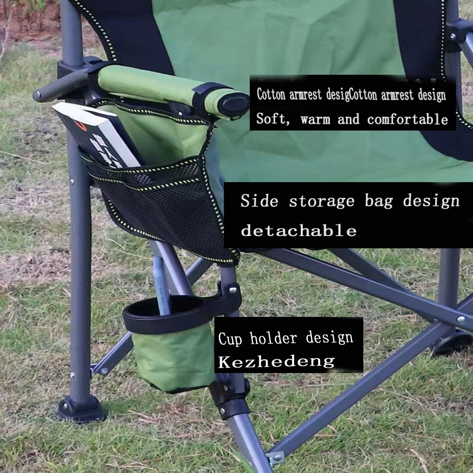 Chaise de Camping Pliable Surdimensionnée Portable avec Porte Gobelets et Accoudoirs Cadre Stable pour Extérieur Intérieur Camping Pêche Couleur Noir Gris E