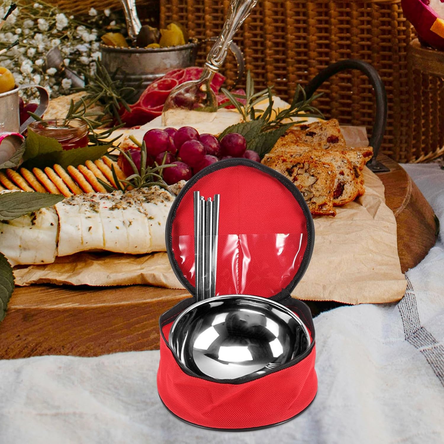Camping Tableware Bag Oxford Cloth Storage Pouch for Utensils Chopsticks Spoons Kitchen Tools Collapsible Bowls Picnic Outdoor Home Use